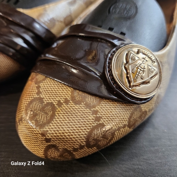 Gucci Brown/Beige Crystal Canvas & Leather Hysteria Ballet Flats Size 10 - Picture 8 of 11